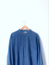 Extra Long Stand Collar Denim Shirt